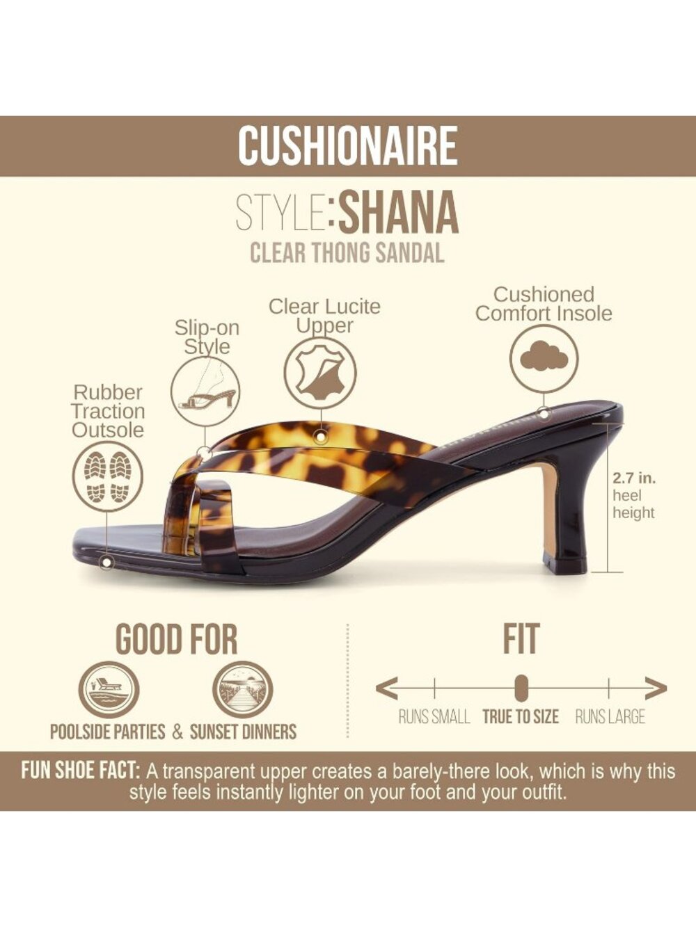 Women's Tortoise Lucite Cushioned Footbed and Split Toe Kitten Heel With Strap - Picture 4 of 7